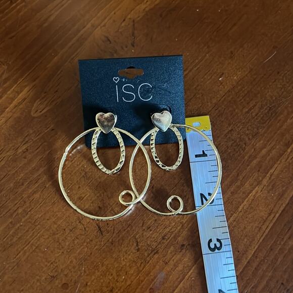 isc Goldtone Post Earrings with Heart, Drop and Hoop 2 inch - Picture 4 of 4